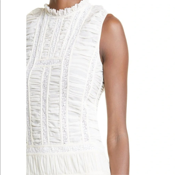 Rebecca Taylor Ruched Lace Inset Cotton Dress New Ivory Size 10 - Picture 4 of 11